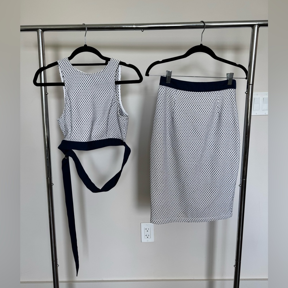 Asilio Navy Blue and White Pencil Skirt Set